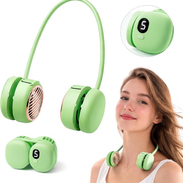 Ventilateur de Cou Portable Pliable - Design Macaron Écran LED et Rechargeable USB-C - مروحة الرقبة المحمولة والذكية القابلة للطي بـ 5 سرعات وشاشة