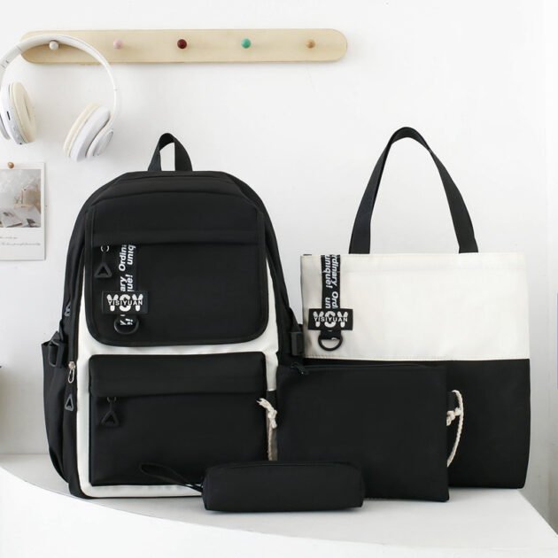 Sac à Dos Multifonctionnel Kawaii Grand Volume Imperméable et Résistant 4Pcs Noir SACKDS12N - حقيبة ظهر بعدة قطع بتصميم كاوايي