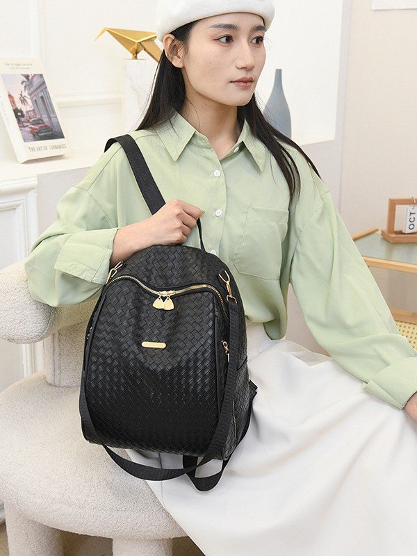 Sac à Dos Femme en Cuir Tressé Élégant avec Ceinture D'Épaule Convertible - حقيبة ظهر جلدية للنساء بتصميم فاخر