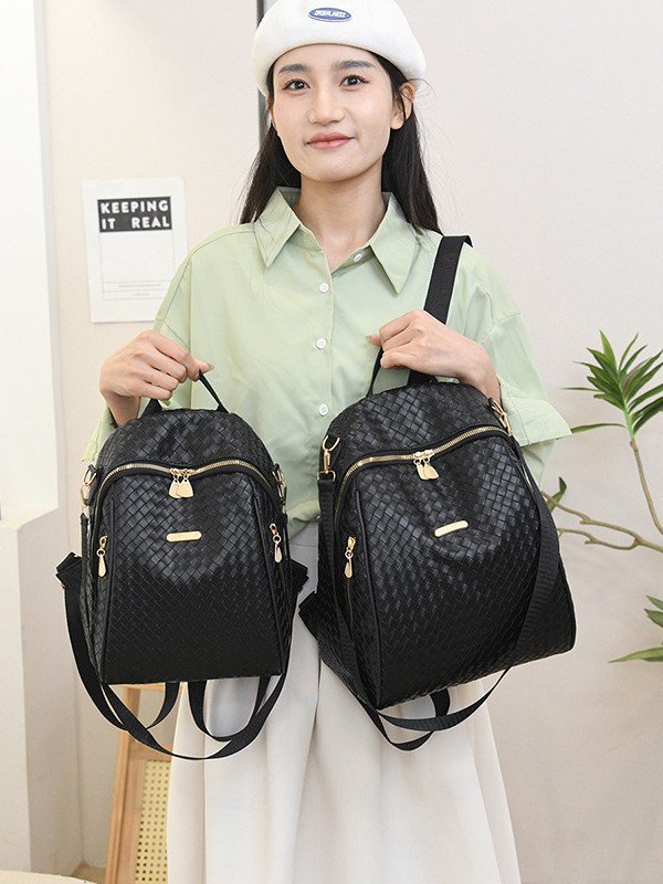 Sac à Dos Femme en Cuir Tressé Élégant avec Ceinture D'Épaule Convertible - حقيبة ظهر جلدية للنساء بتصميم فاخر