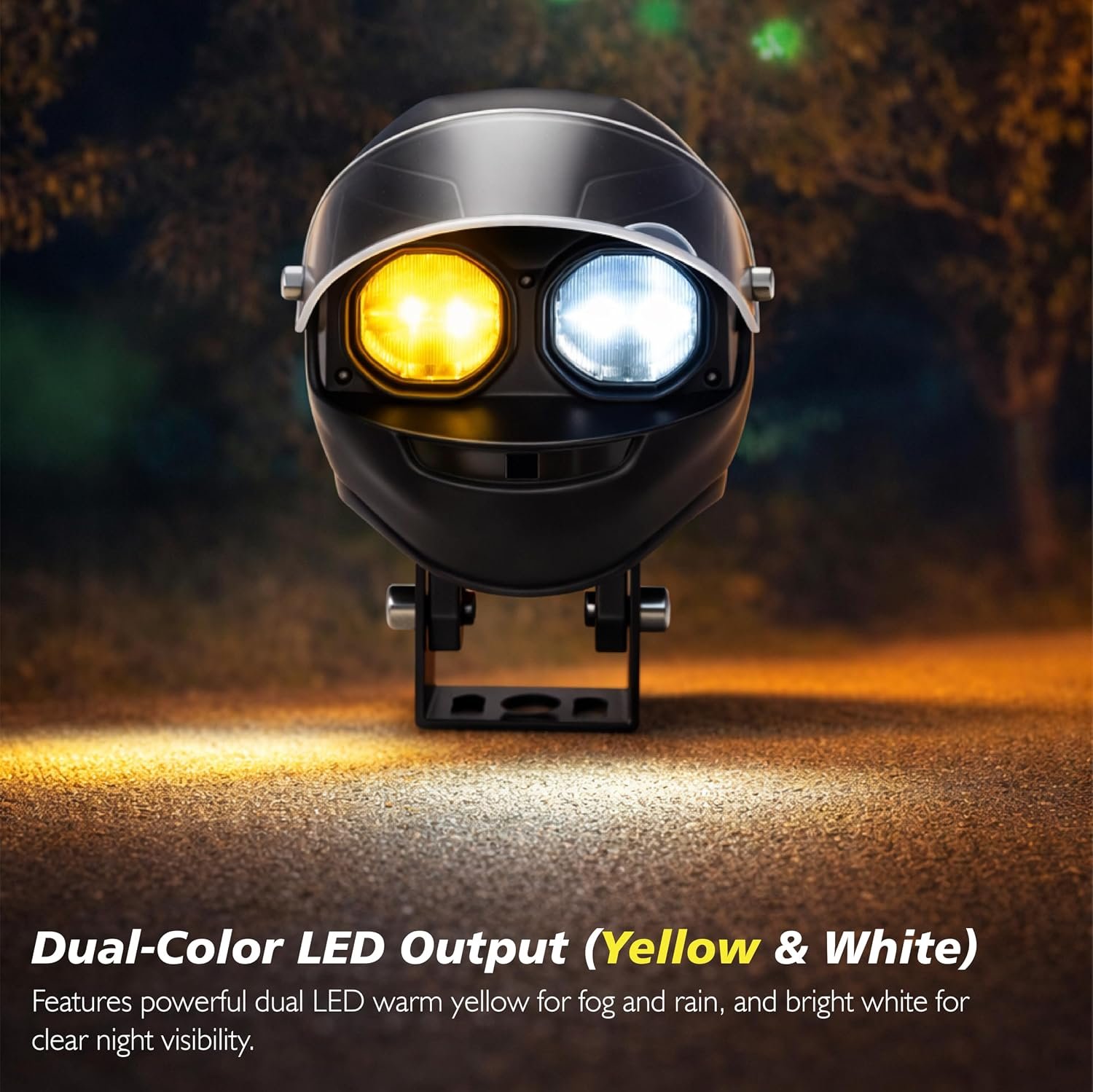 Projecteur LED Auxiliaire pour Moto et Scooter Double Couleur Blanc et Jaune Helmet Design 1Pcs - كشاف إضاءة لدراجات النارية بتصميم خوذة وإضاءة مزدوجة