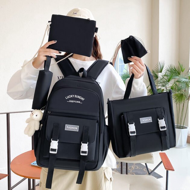Ensemble de sacs à dos Kawai pour adolescents 5Pcs YISIYUAN V2 Noir – محفظة 5 قطع كاواي للبنات