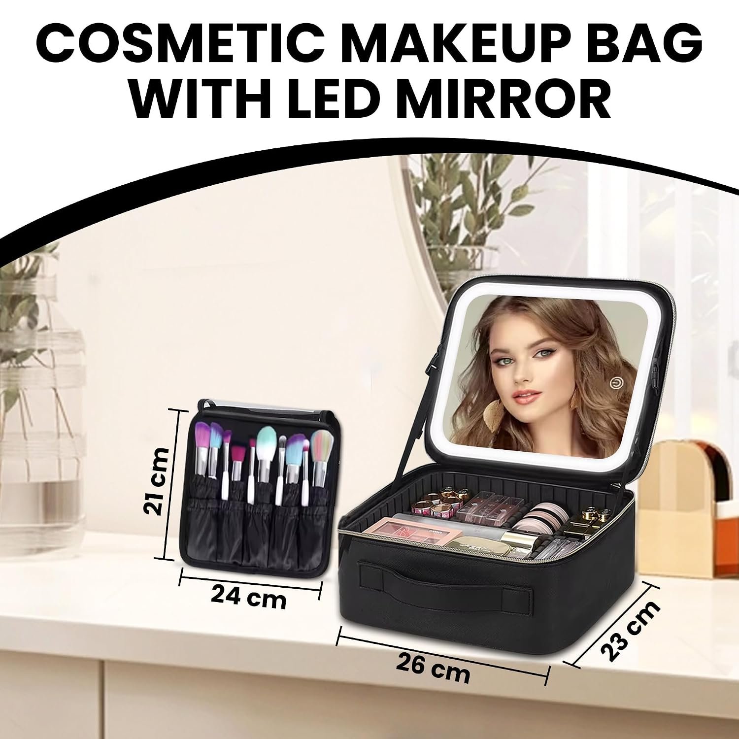 Trousse de Maquillage et Voyage avec Miroir LED Intégré 3 Modes de Lumière - حقيبة تنظيم المكياج والسفر مع مرآة مضيئة