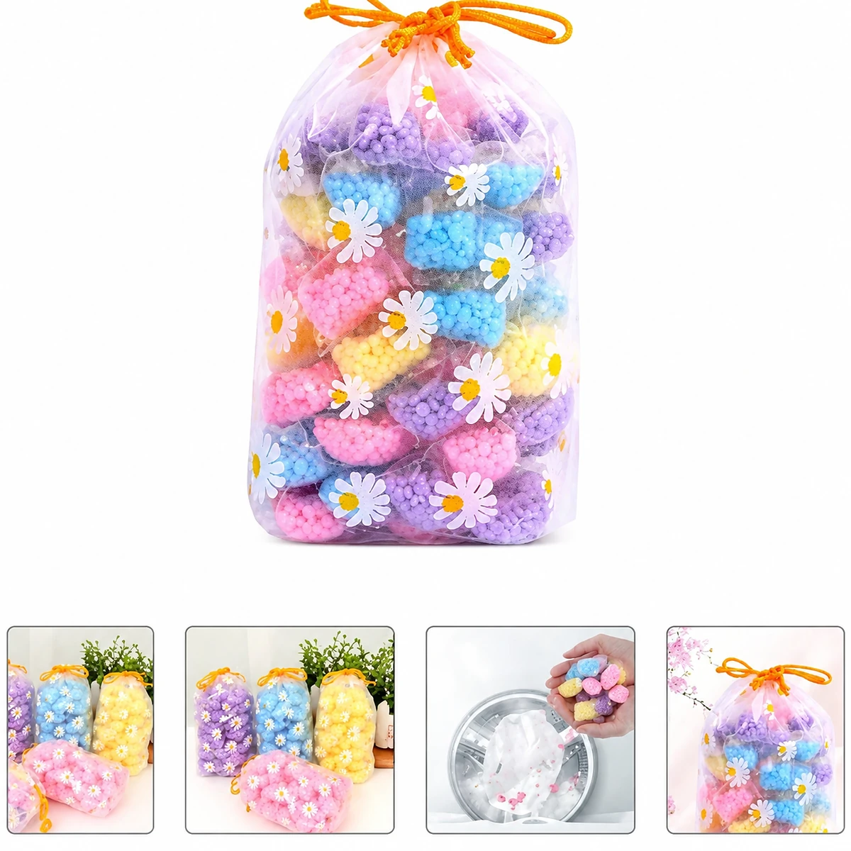 Perles adoucissantes parfumées pour le linge – 50 perles à utiliser en machine pour un linge frais et propre -حبيبات معطرة لتنعيم الأقمشة - 50 قطعة من حبيبات معطرة للغسيل لرائحة منعشة ونظيفة
