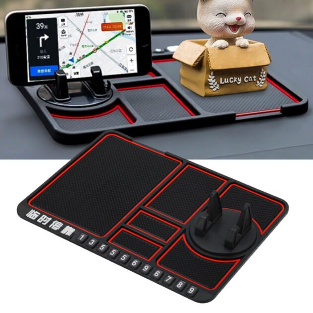 Support de téléphone antidérapant  4en1 Multifonctionnel en Silicone pour Tableau de Bord de Voiture - حامل هاتف لوحة سيارة من السيليكون متعدد الوظائف
