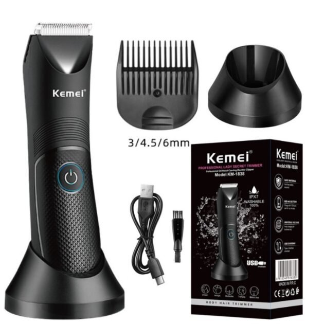 Kemei Tondeuse Sans Fil lavable pour l'aine et le corps pour hommes et femmes KM-1838