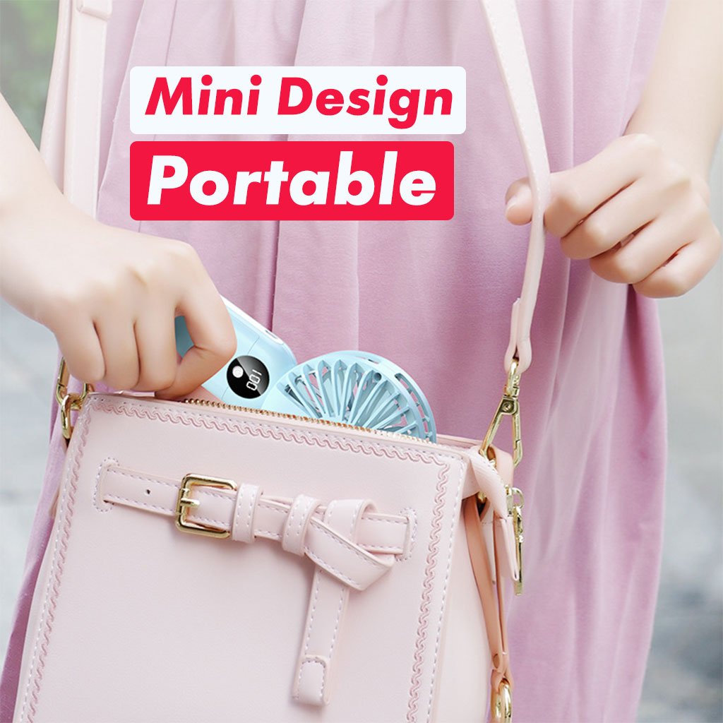 Mini ventilateur portable avec batterie 2400 mAh, léger, 3 vitesses, base mobile