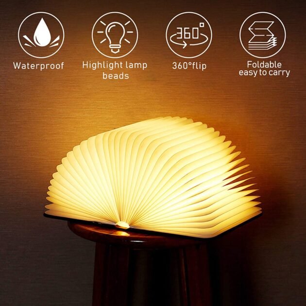 Livre lumineux LED pliable en bois 5 Modes d'éclairage rechargeable