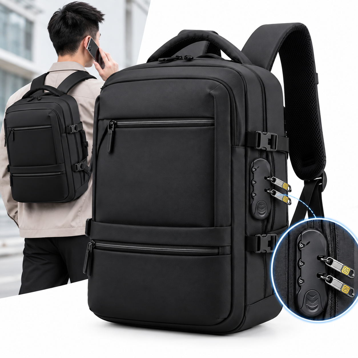 Sac à Dos pour Ordinateur Portable Grande Capacité et Anti-Vol Bomag Boy Noir - حقيبة ظهر للكمبيوتر المحمول واسعة ومانعة للسرقة