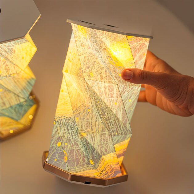 Lampe de lecture rotative portable en bois et papier Rechargeable à LED
