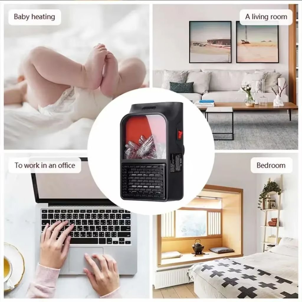 Chauffage Électrique Portable avec Effet Flamme 3D – مدفأة كهربائية محمولة بتأثير اللهب ثلاثي الأبعاد