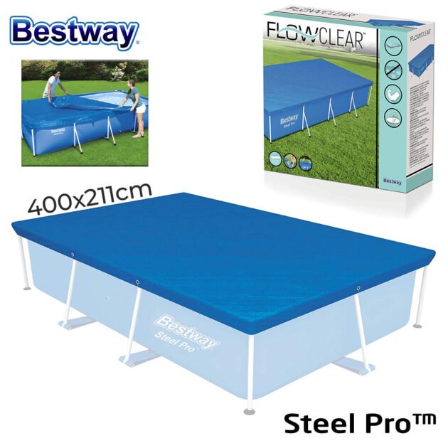 Grande bâche de piscine rectangulaire en polyéthylène 400 x 211 cm Bestway 58107 – غطاء مسبح