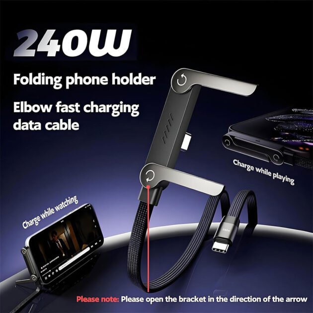 Câble de charge invisible avec support intégré charge ultra rapide 240 W – كابل شحن سريع وحامل هواتف