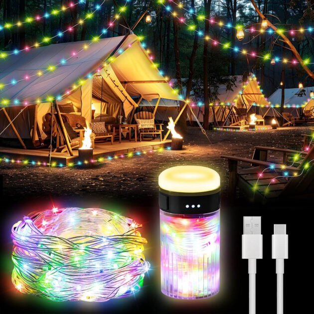 Lampe de Camping Enroulable avec Guirlande Lumineuse 10m – مصباح تخييم محمول وقابل للشحن