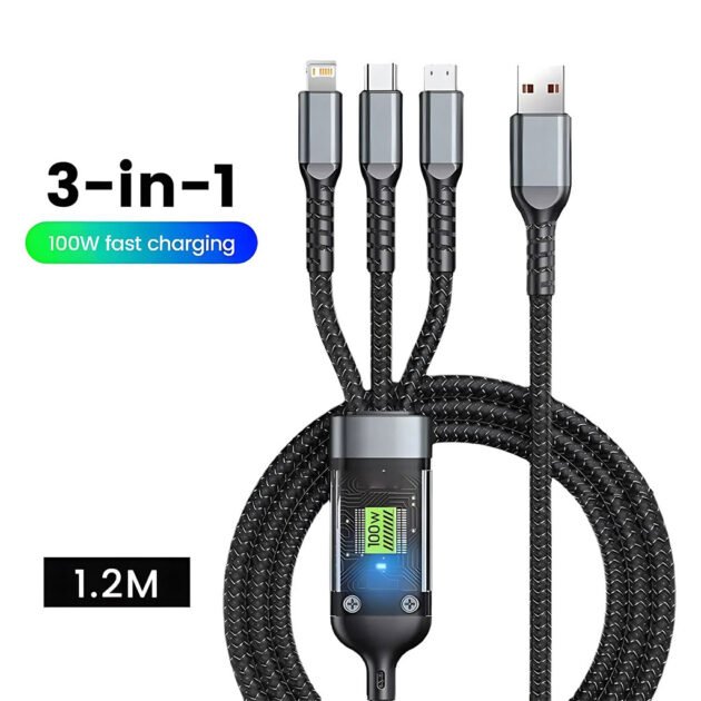 Câble USB 3en1 100W Charge rapide pour tout Type de Smartphone – كابل شحن سريع