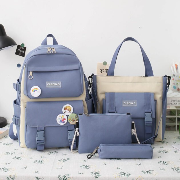 Ensemble de sacs d’école Kawai pour adolescents 4Pcs HAOLIDA V2 Bleu – محفظة 4 قطع كاواي أزرق