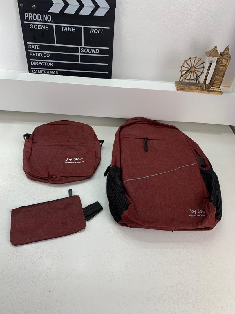 Sac à dos homme avec sac bandoulière et trousse 3en1 rouge 2755-8 – محفظة ظهر رجالية 3 قطع أحمر