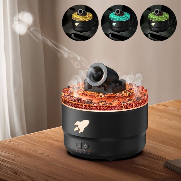 Humidificateur d’arôme à canon avec lumières LED colorées – معطر جو يضفي ديكور رائع في منزلك