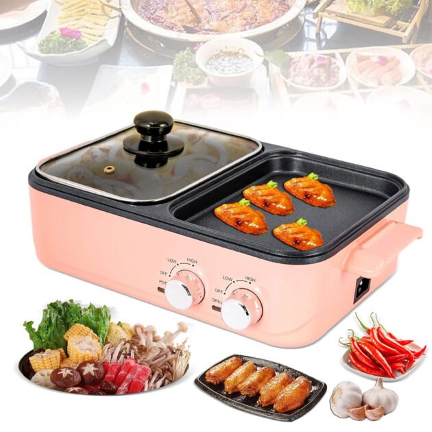 Marmite électrique avec plaque de cuisson antiadhésive double contrôle de température