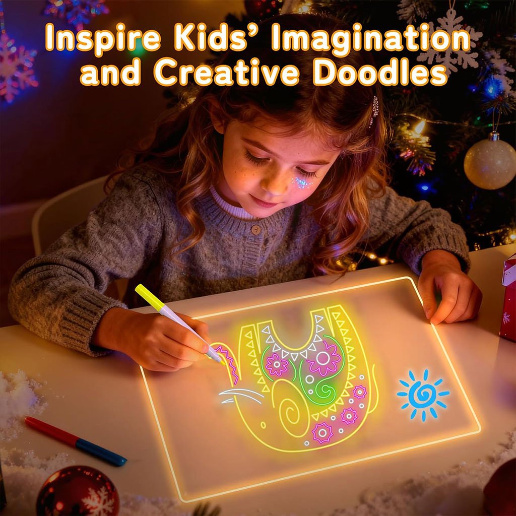 Tableau mémo LED lumineux avec stylo 7 couleurs et support – لوحة كتابة مضيئة للأطفال