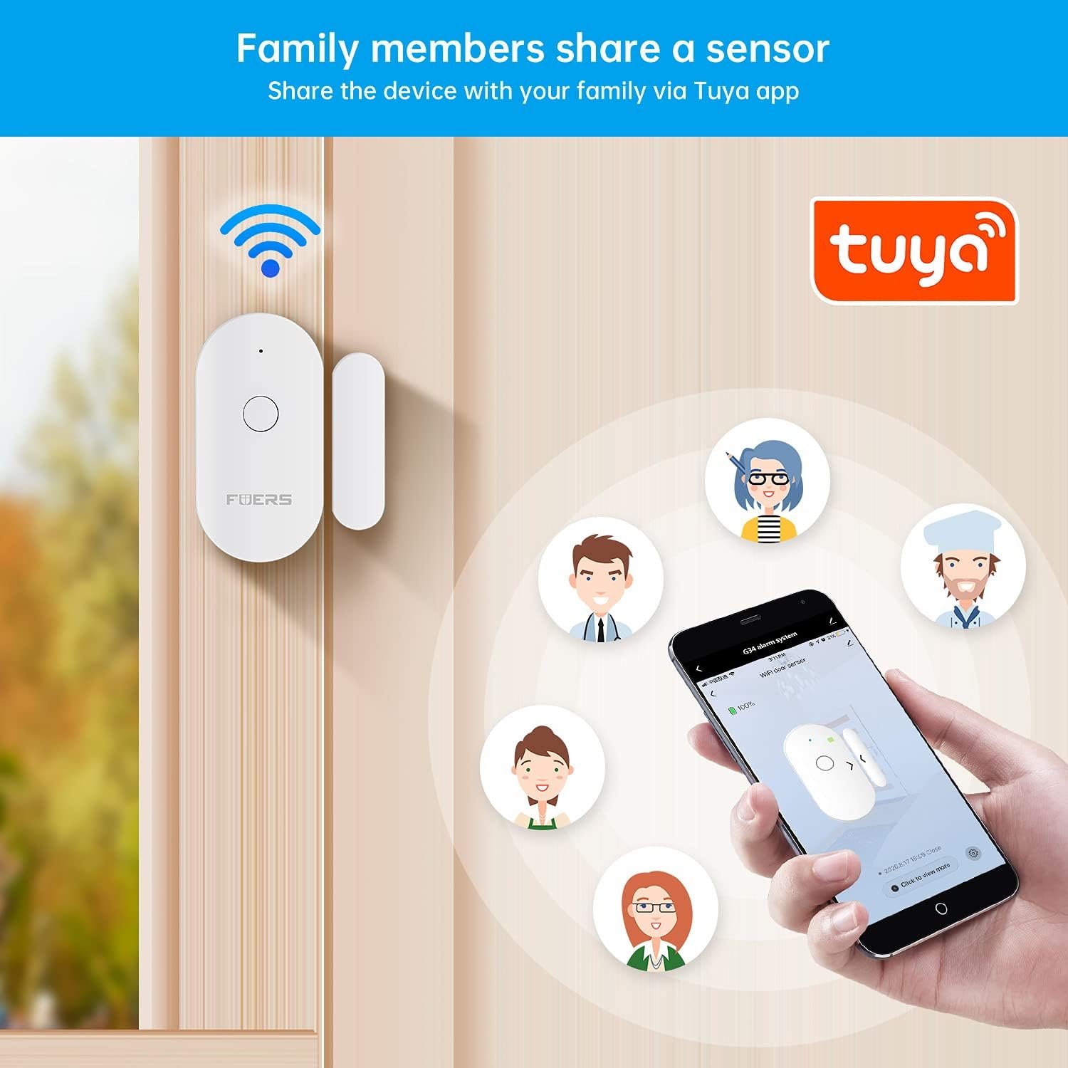 Détecteur de porte et fenêtre WiFi avec alarme capteur magnétique - مستشعر الأبواب والنوافذ الذكي