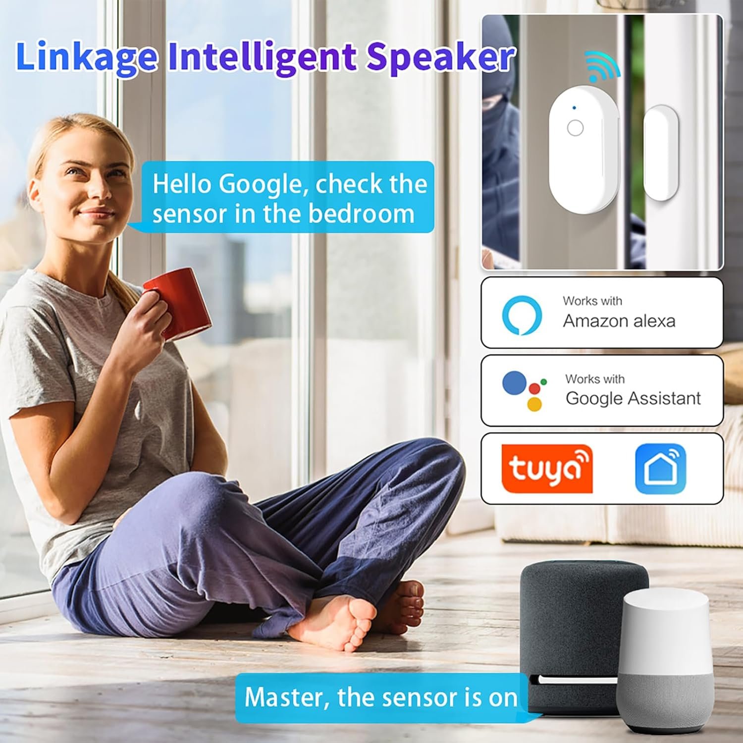 Détecteur de porte et fenêtre WiFi avec alarme capteur magnétique - مستشعر الأبواب والنوافذ الذكي