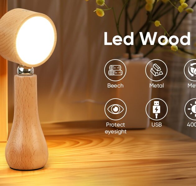 Lampe LED Motif en bois portable sans fil rechargeable à interrupteur tactile 4000K - مصباح مكتب يعمل باللمس