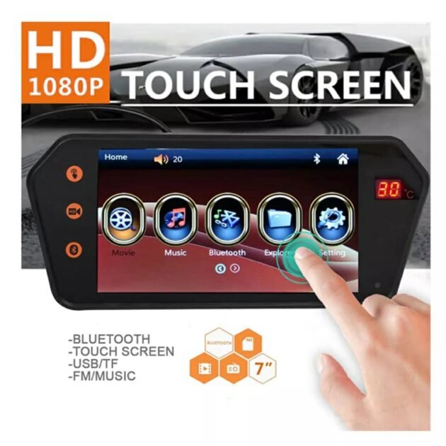 Rétroviseur de voiture écran LCD 7 pouces bluetooth, température
