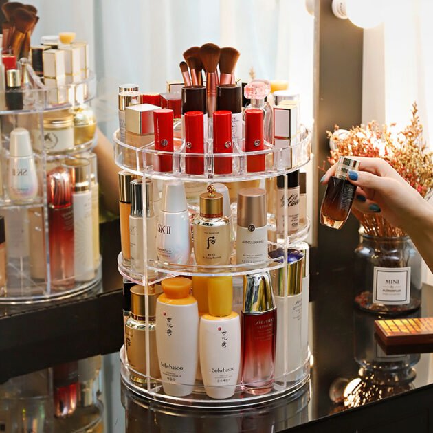 Organisateur de maquillage rotatif à 360 ° en Crystal acrylique