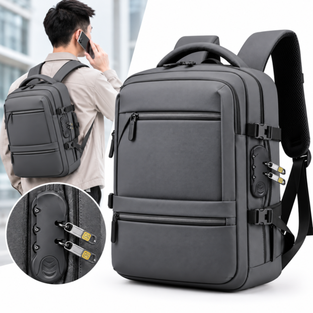 Sac à Dos pour Ordinateur Portable Grande Capacité et Anti-Vol Bomag Boy Gris - حقيبة ظهر للكمبيوتر المحمول واسعة ومانعة للسرقة