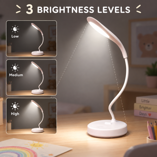Lampe de Bureau LED Flexible 3 Niveaux de Luminosité pour Enfants - مصباح مكتب مرن بـ 3 مستويات إضاءة وحماية للعين للأطفال