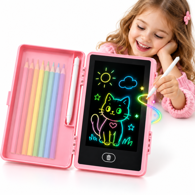 Trousse Scolaire 2 en 1 avec Tablette d'Écriture LCD pour Enfants - مقلمة مدرسية 2 في 1 مع لوح رسم للأطفال